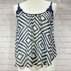 Day trip Navy Chevron Sheer Crochet Adjustable Strap Cover Up Swing Tank Top S